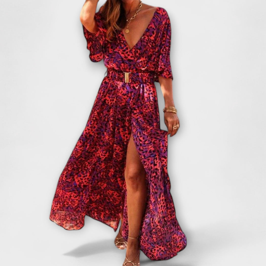 Elanora – Flowing Maxi Dress with Waist Belt