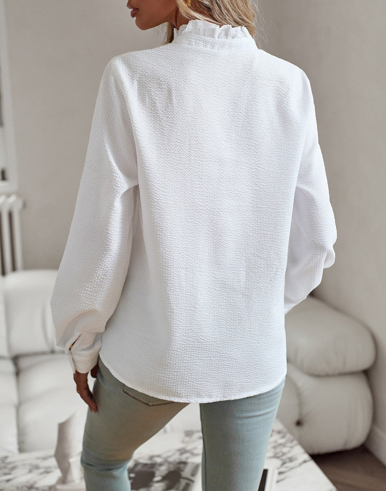 Seravine – Ruffle Trim Button-Up Shirt