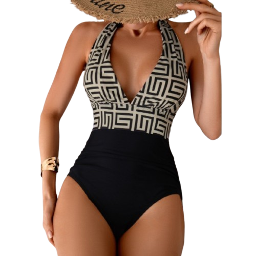 Althaea - Halterneck Geometric Print One-Piece Swimsuit