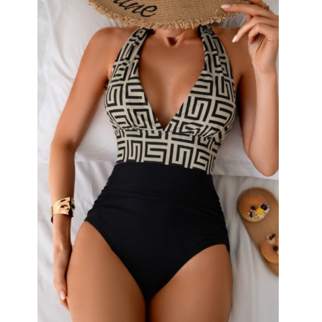 Althaea - Halterneck Geometric Print One-Piece Swimsuit