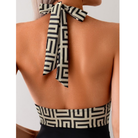 Althaea - Halterneck Geometric Print One-Piece Swimsuit