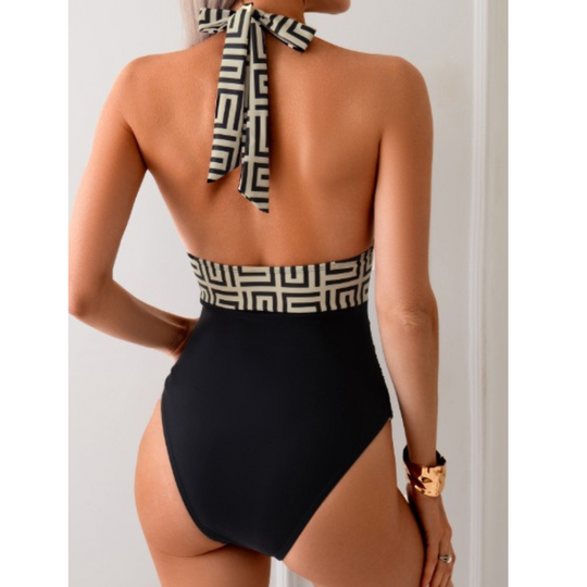 Althaea - Halterneck Geometric Print One-Piece Swimsuit