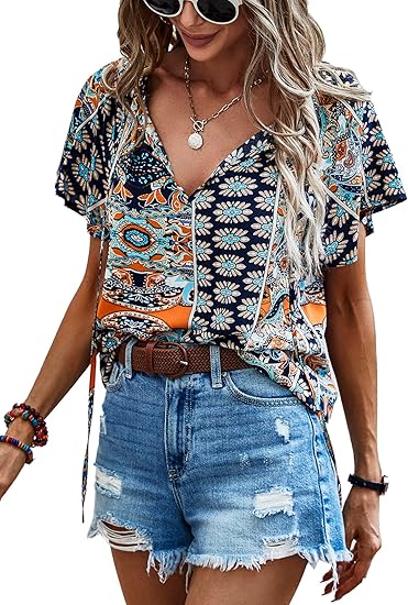 Carmela – Ruffle Short Sleeve Tunic Top for Women
