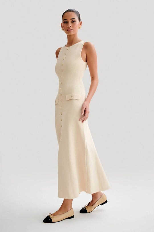 Clevara – Knit Button-Front Midi Dress for Women
