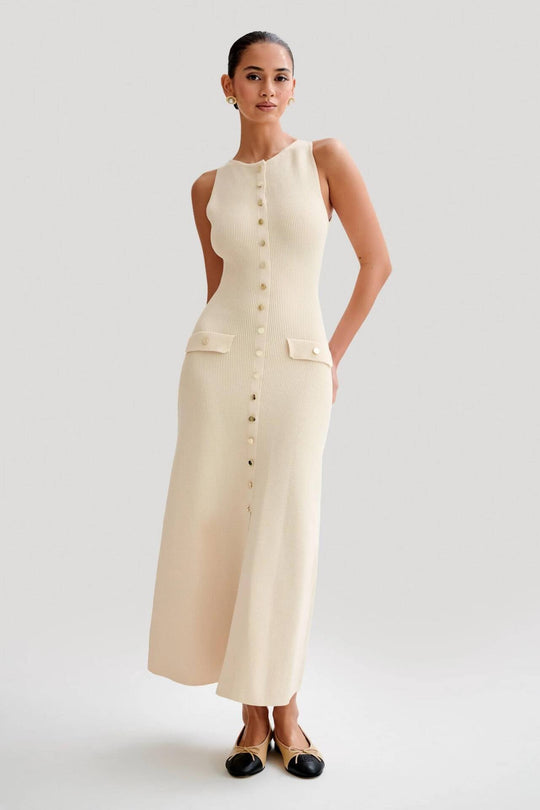 Clevara – Knit Button-Front Midi Dress for Women