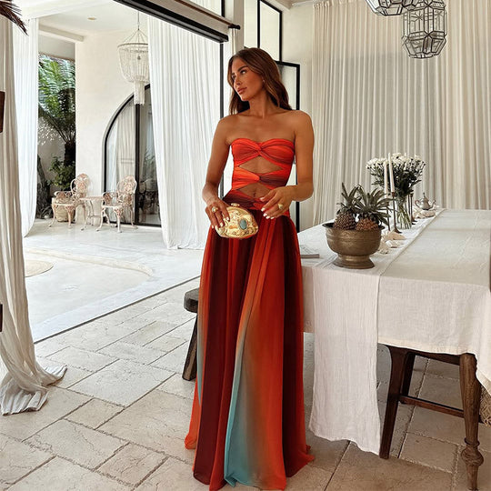Bonnie – Strapless Colorblock Maxi Dress