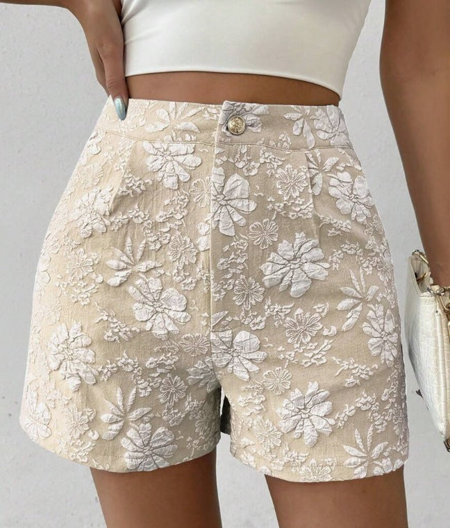 Ella - Floral Embroidered High Waist Shorts for Women