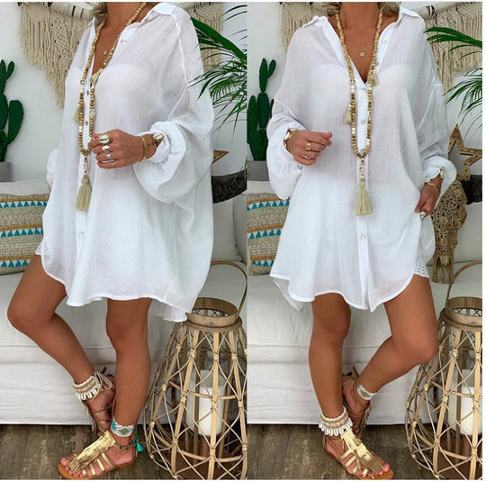 Elara – Oversized cotton and linen tunic for women