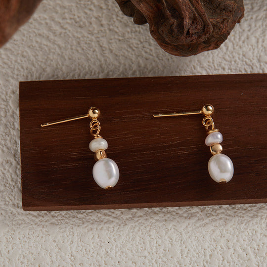 Angellie – Gold & Pearl Drop Earrings