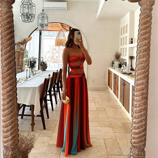 Bonnie – Strapless Colorblock Maxi Dress
