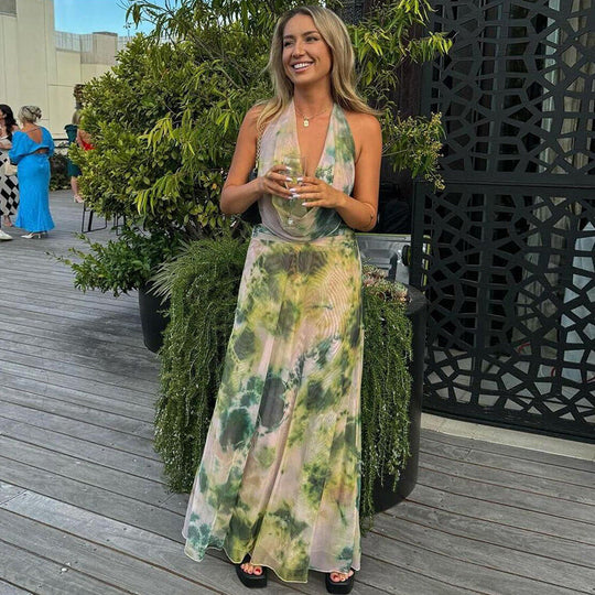 Sylvara – Watercolor Halter Maxi Dress for Women
