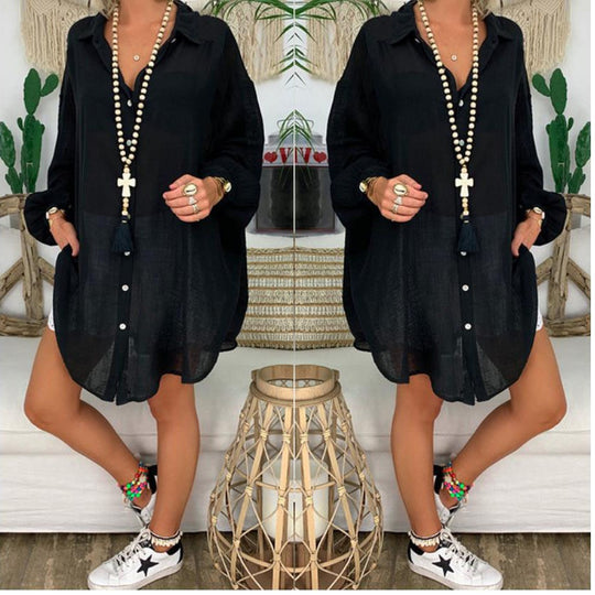 Elara – Oversized cotton and linen tunic for women