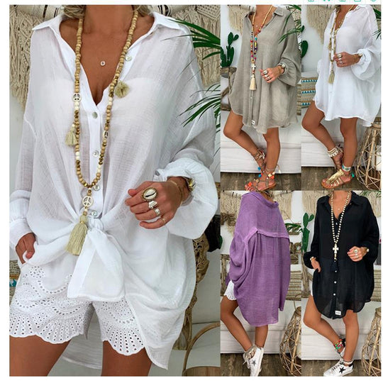 Elara – Oversized cotton and linen tunic for women