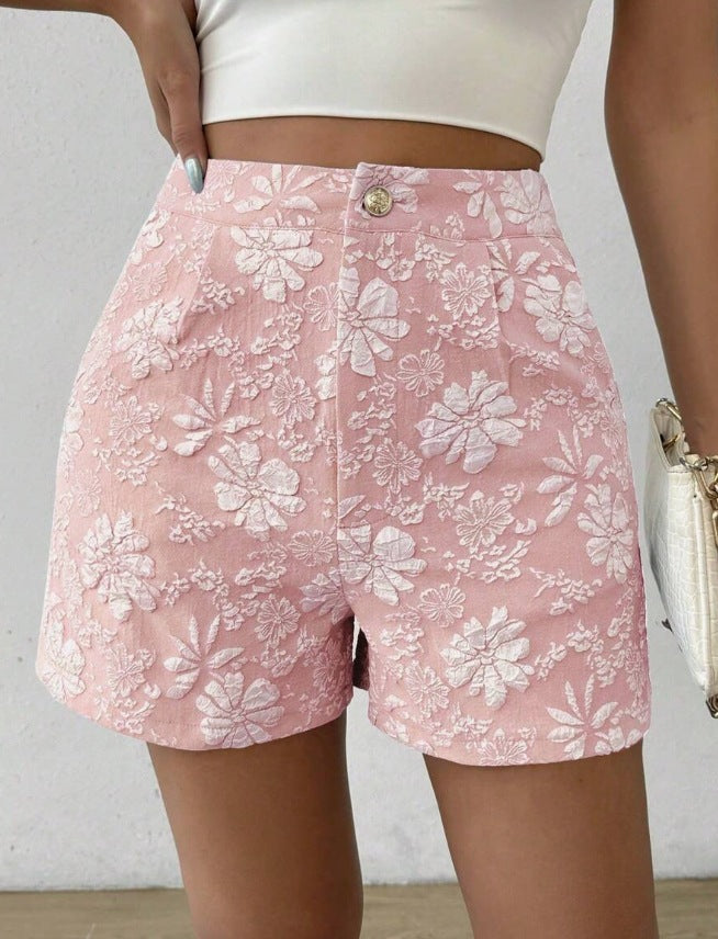 Ella - Floral Embroidered High Waist Shorts for Women