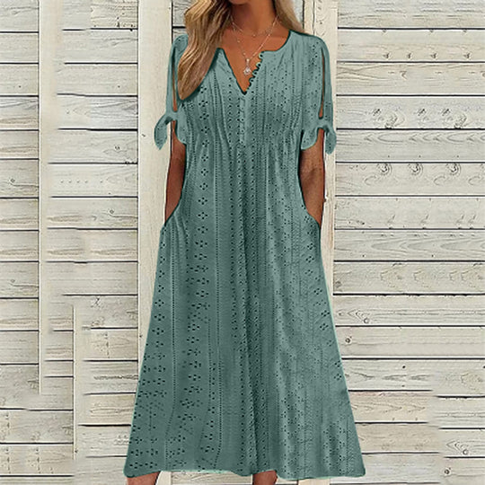 Alina - Cotton summer dress with eyelets for women