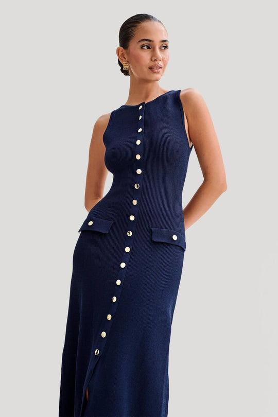 Clevara – Knit Button-Front Midi Dress for Women