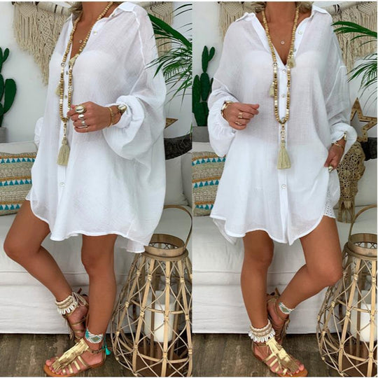 Elara – Oversized cotton and linen tunic for women