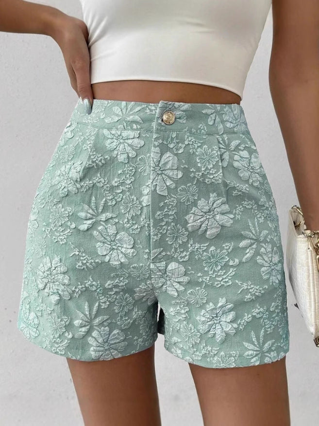 Ella - Floral Embroidered High Waist Shorts for Women