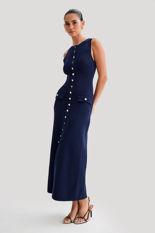 Clevara – Knit Button-Front Midi Dress for Women