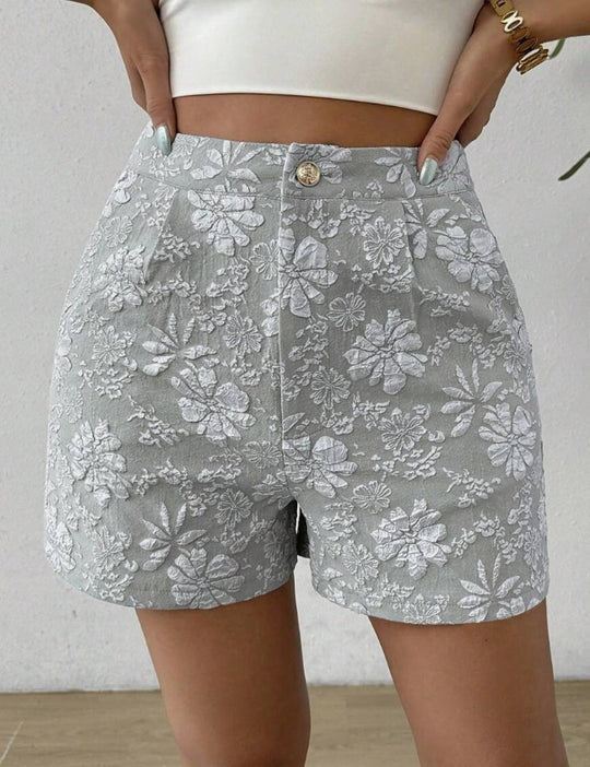 Ella - Floral Embroidered High Waist Shorts for Women