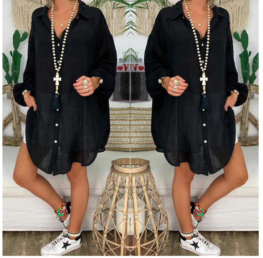 Elara – Oversized cotton and linen tunic for women