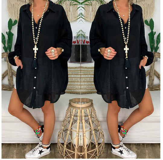 Elara – Oversized cotton and linen tunic for women