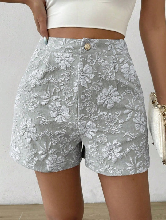 Ella - Floral Embroidered High Waist Shorts for Women