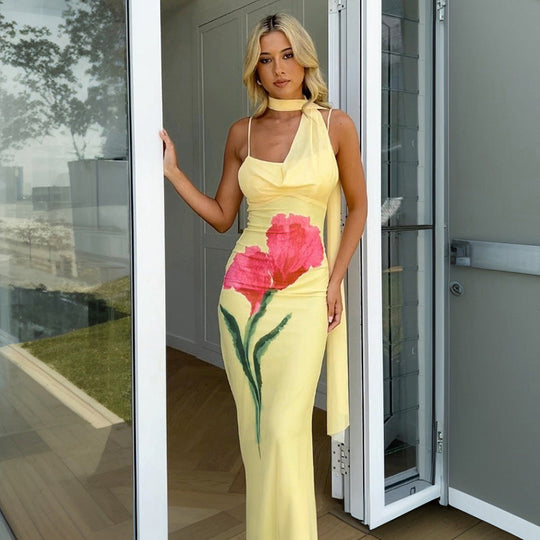 Solvara – Hand-Painted Floral Slip Dress for Women