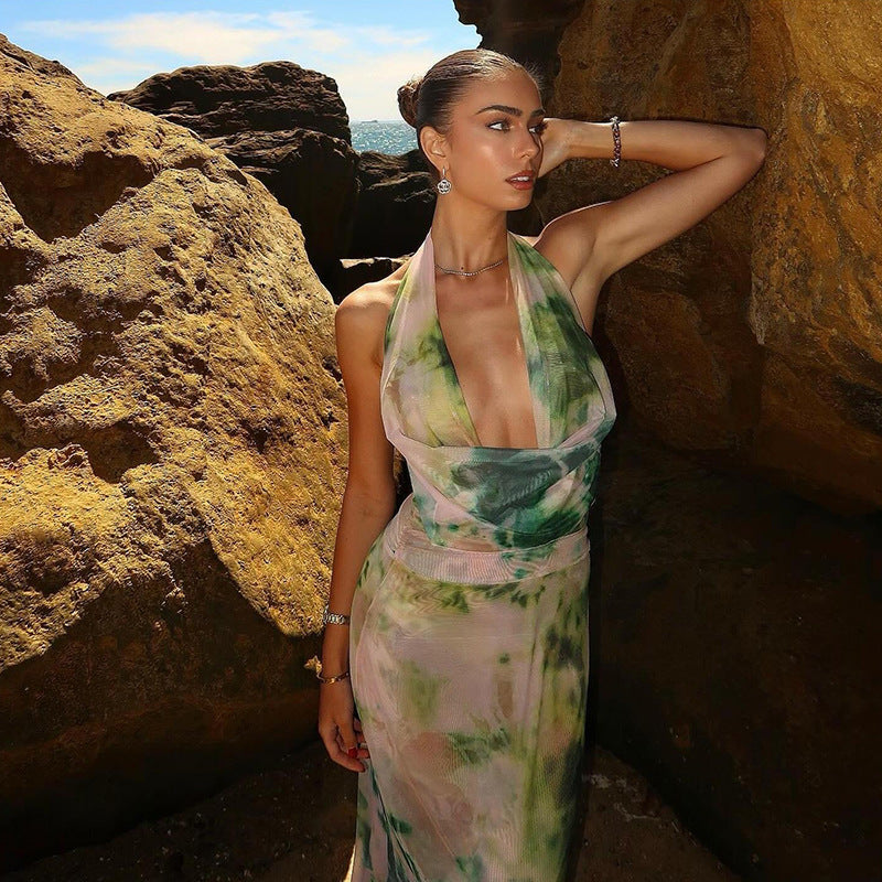 Sylvara – Watercolor Halter Maxi Dress for Women