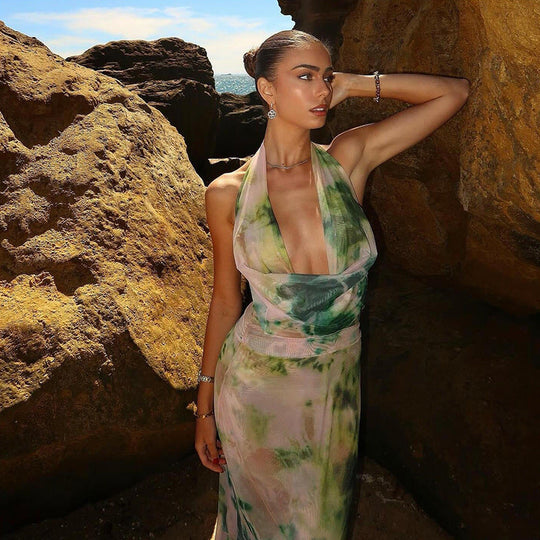 Sylvara – Watercolor Halter Maxi Dress for Women