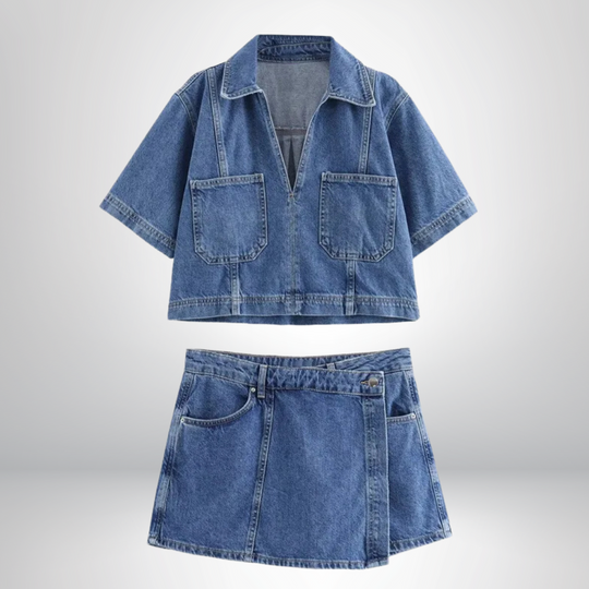 Renvara – Two-Piece Denim Skirt and Shirt Set for Women