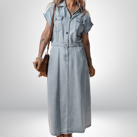 Arlisse – Cap Sleeve Belted Maxi Shirt Dress for Women