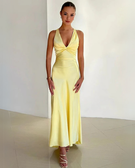 Annabeth – Satin Cross-Back Midi Dress for Women