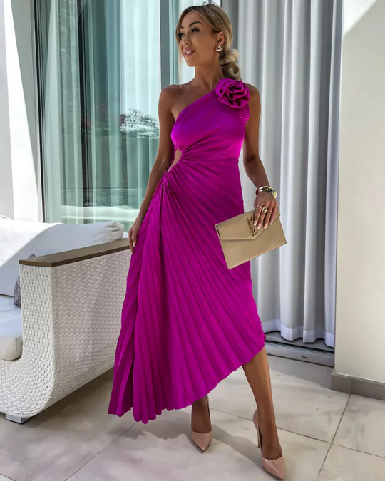 Milada – One-Shoulder Pleated Midi Dress for Women