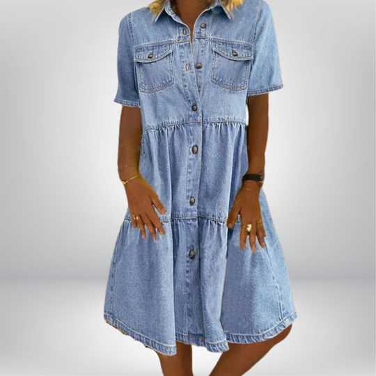 Alvarie – Tiered Button-Down Denim Dress for Women