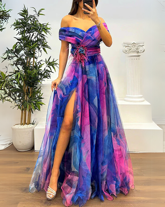 Blerta – Watercolor Dream Off-Shoulder Gown