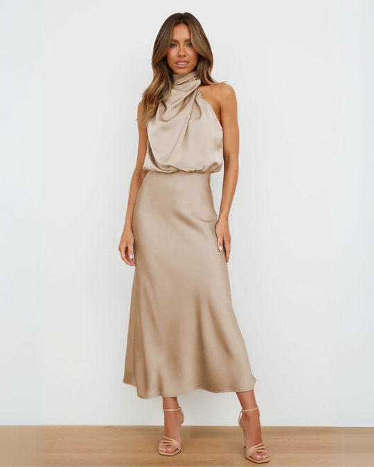 Cirelle – Cowl Neck Satin Midi Dress for Women