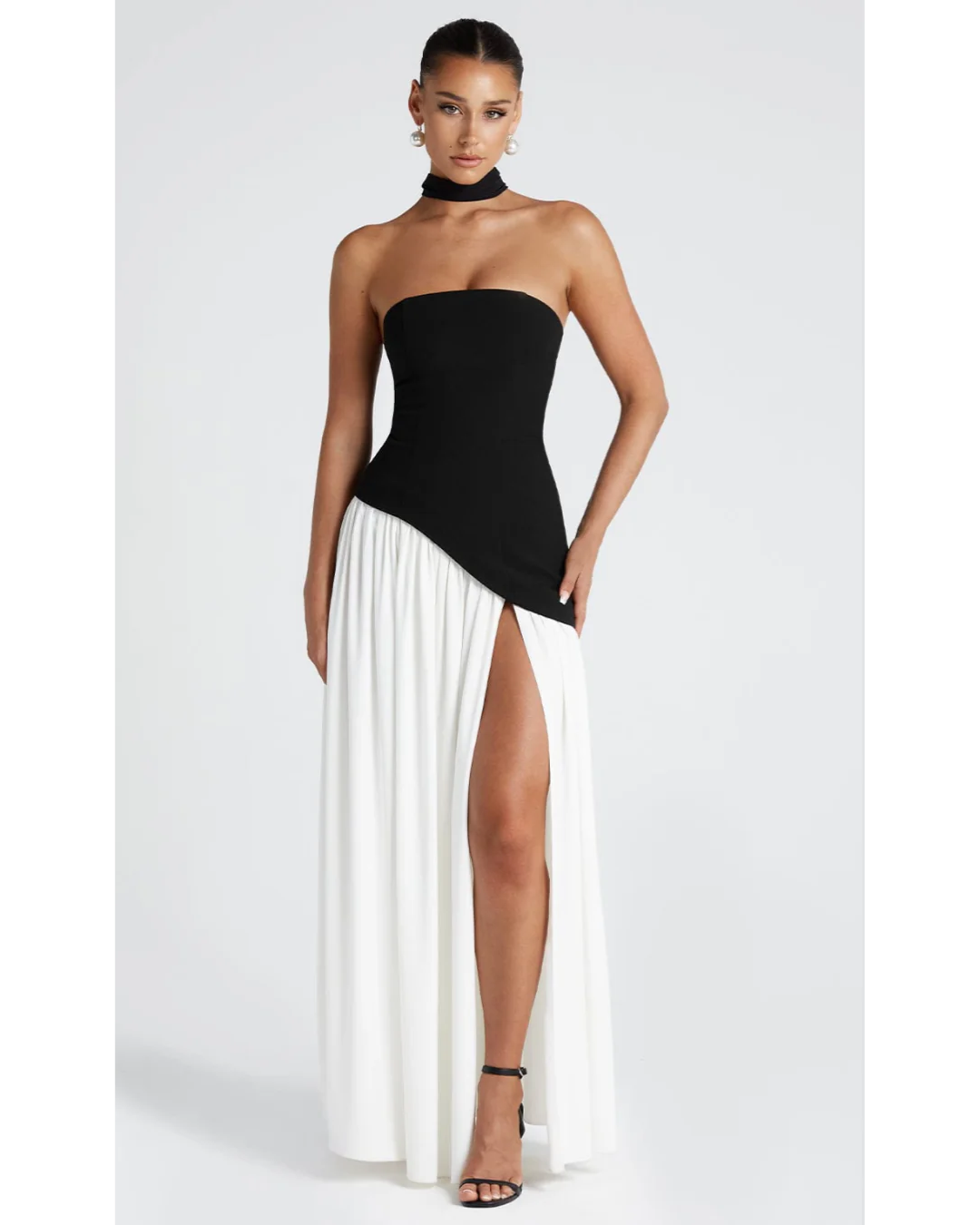 Nuvessa – Draped Strapless Colorblock Gown for Women