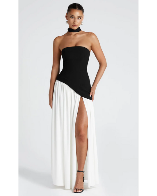 Nuvessa – Draped Strapless Colorblock Gown for Women