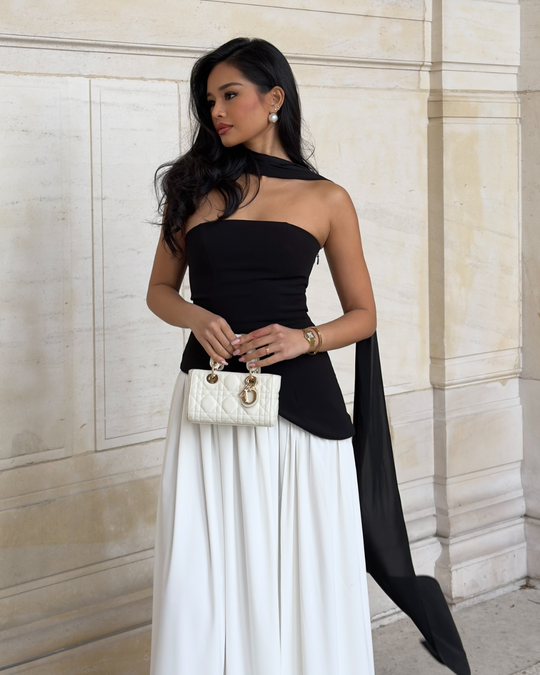 Nuvessa – Draped Strapless Colorblock Gown for Women