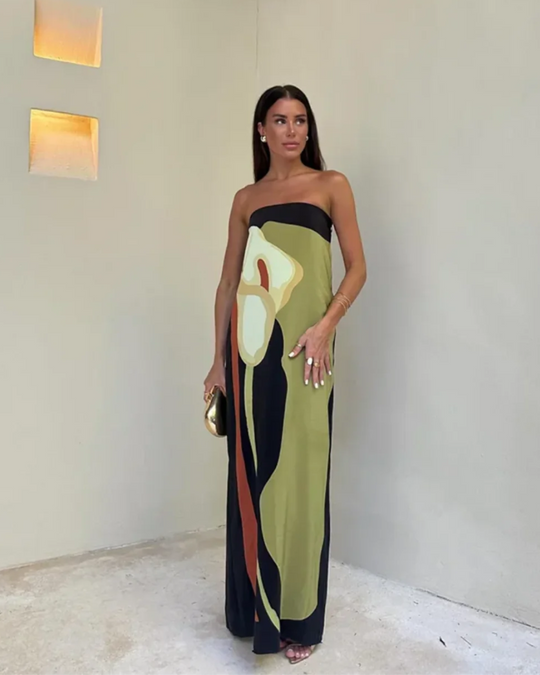 Auravine – Strapless Abstract Print Maxi Dress for Women