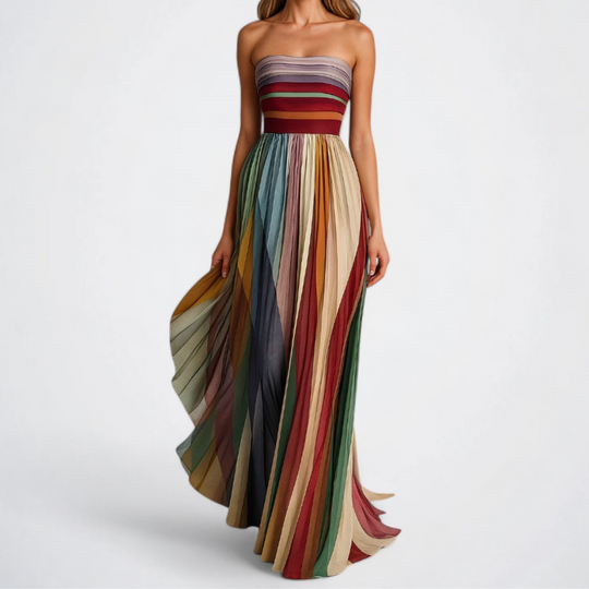 Tess – Strapless Multicolor Pleated Maxi Dress for Women