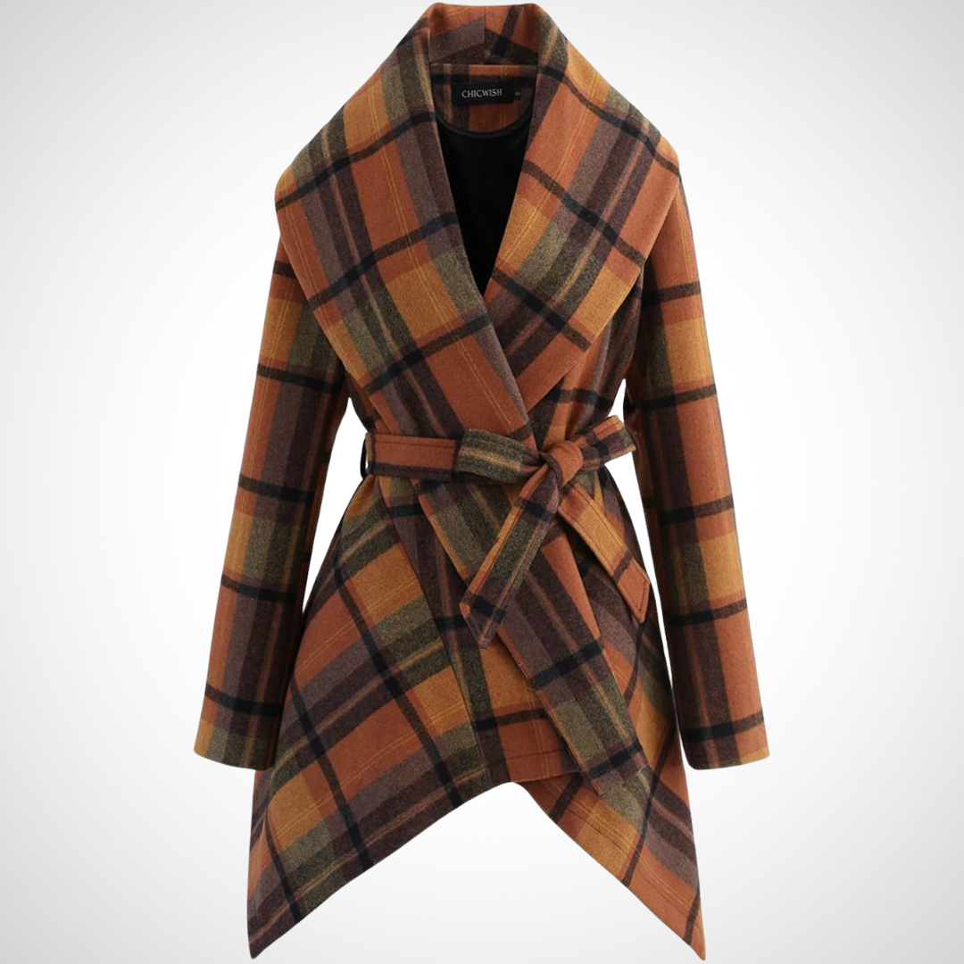 Lexie – Belted Plaid Wrap Coat for Women