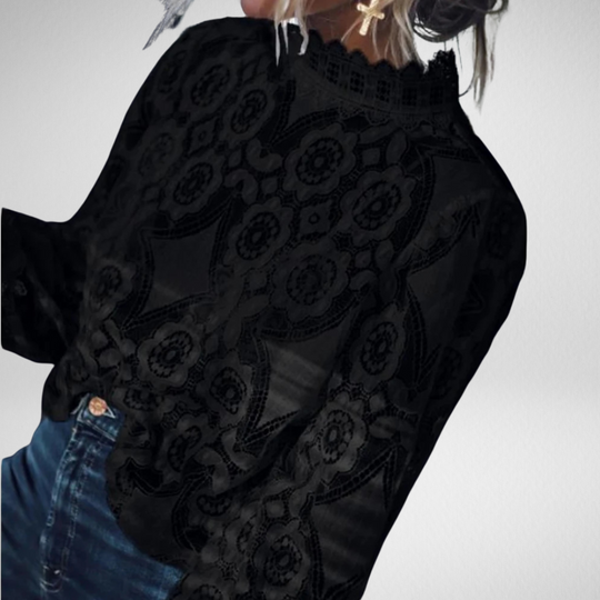 Elisette | High Collar Vintage Lace Tunic Blouse