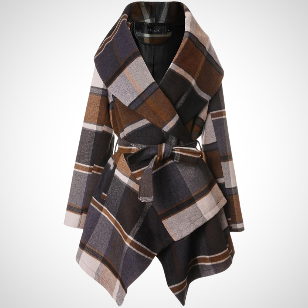 Lexie – Belted Plaid Wrap Coat for Women
