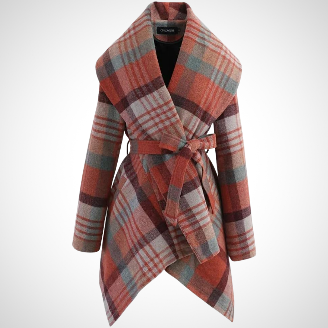 Lexie – Belted Plaid Wrap Coat for Women