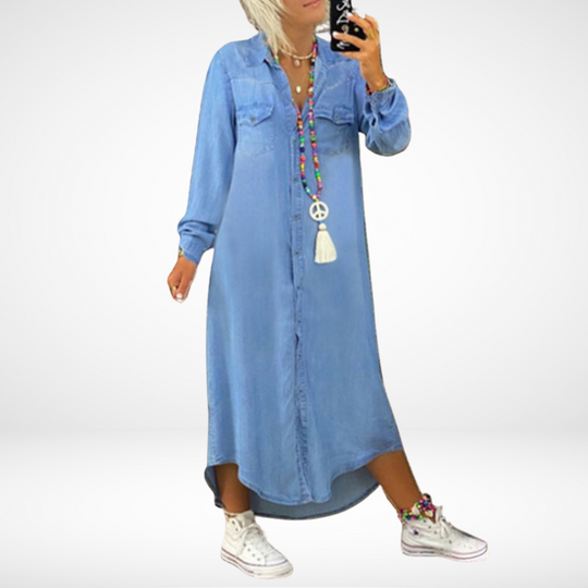 Draga – Long Sleeve Button-Down Maxi Shirt Dress for Women