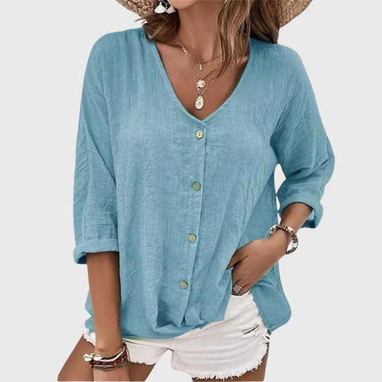 Idalis – Breezy Button-Up Linen Blouse for Women