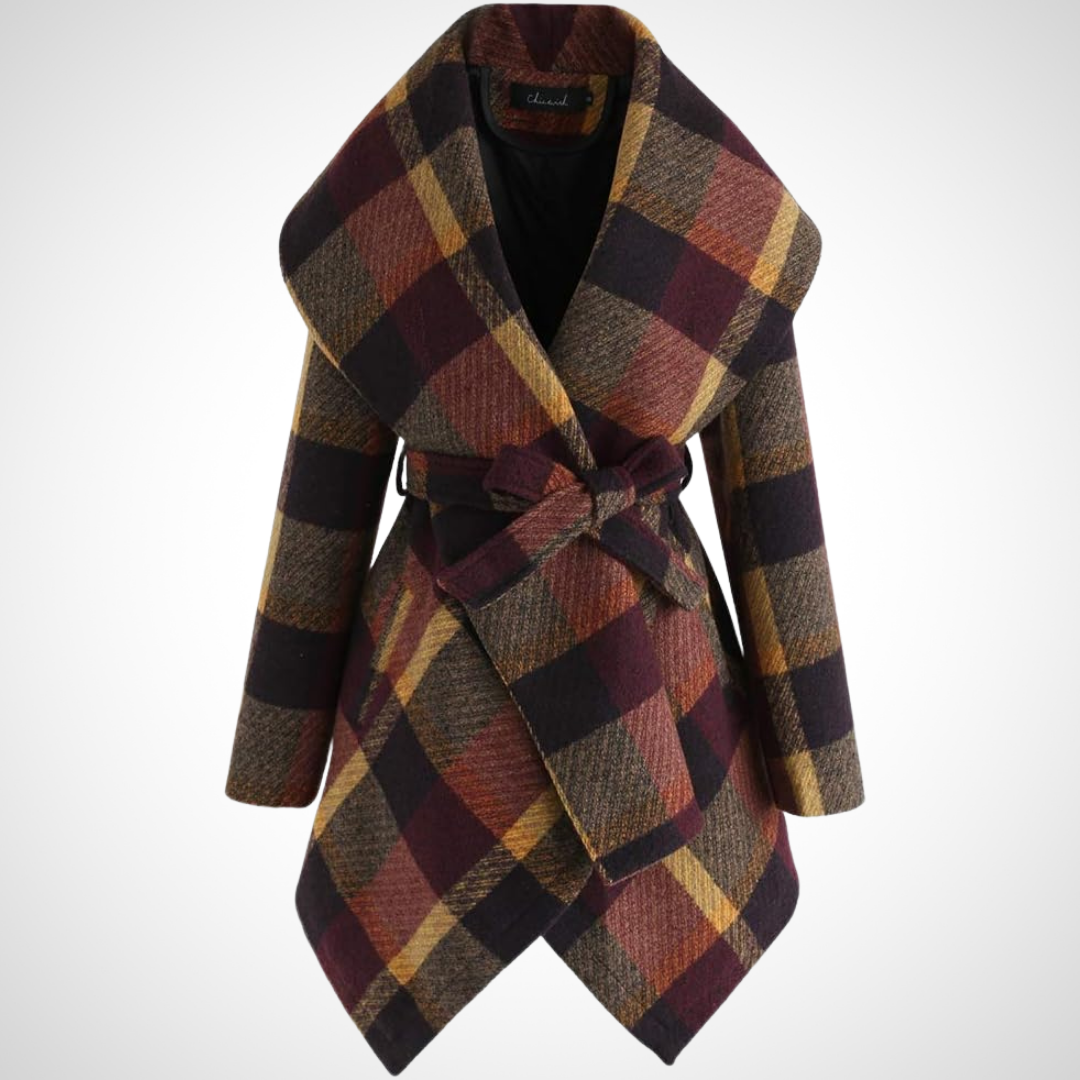 Lexie – Belted Plaid Wrap Coat for Women