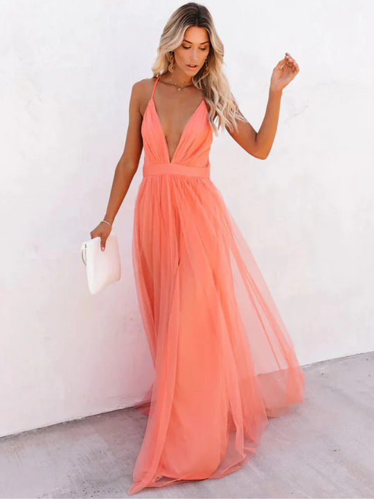 Orielle – Chiffon Cross-Back Evening Gown